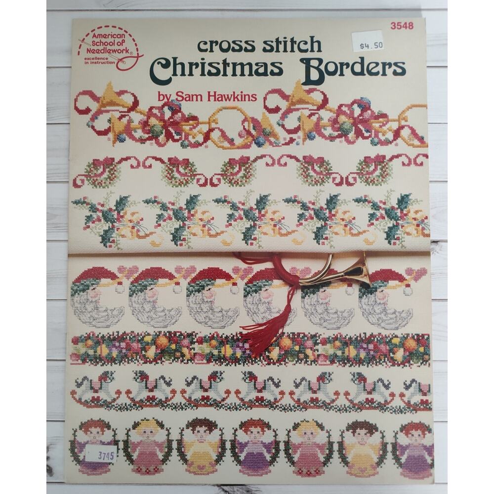 Christmas Borders Cross Stitch Patterns Santa, Angels, Holly, Ornaments, Wreaths